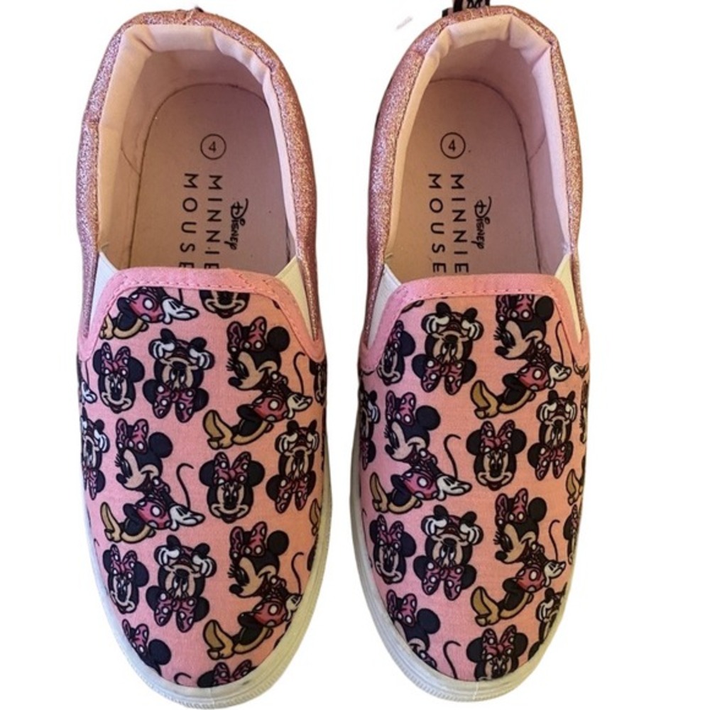 Disney New Size 4 Big Girl Minnie Mouse Girls Slip On Pink Glitter Sneakers